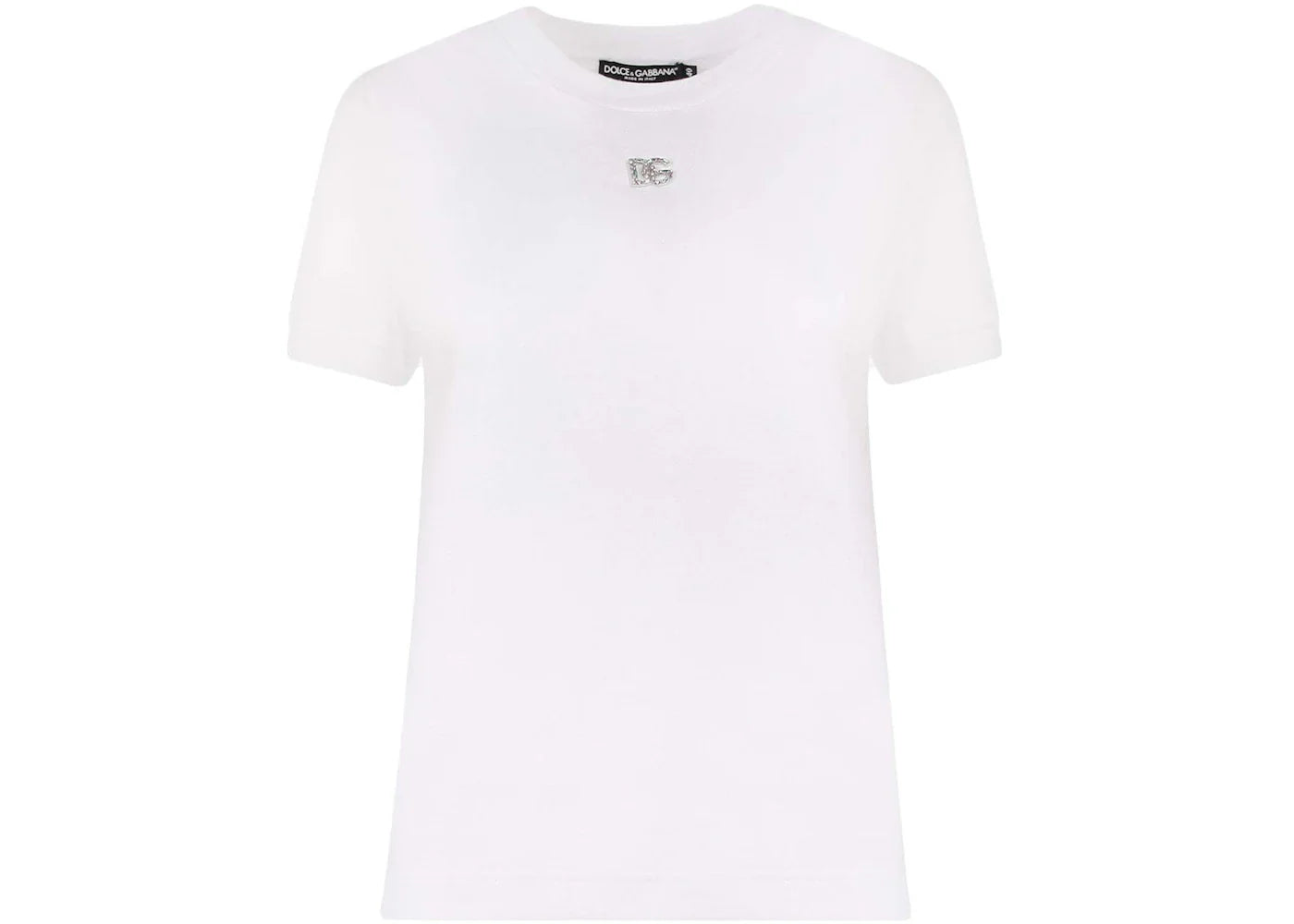 Dolce & Gabbana Woman Cotton Rhinestones Logo Detail T-Shirt White