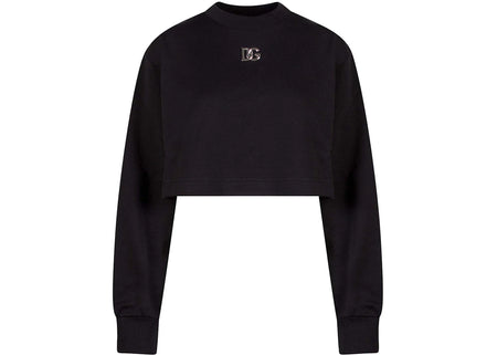 Dolce & Gabbana Woman Crop Fit Cotton DG Patch Sweatshirt Black