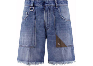 Fendi Logo-Oatch Denim Shorts Blue