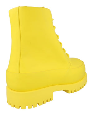 Ferragamo Fede Leather Combat Boots Yellow