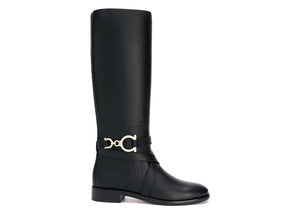 Ferragamo Gancini Horse-Bit Knee-High Boots Black (Women's)