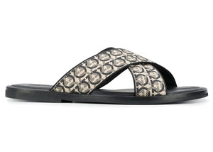 Ferragamo Gancini Printed Pool Slides Beige Black