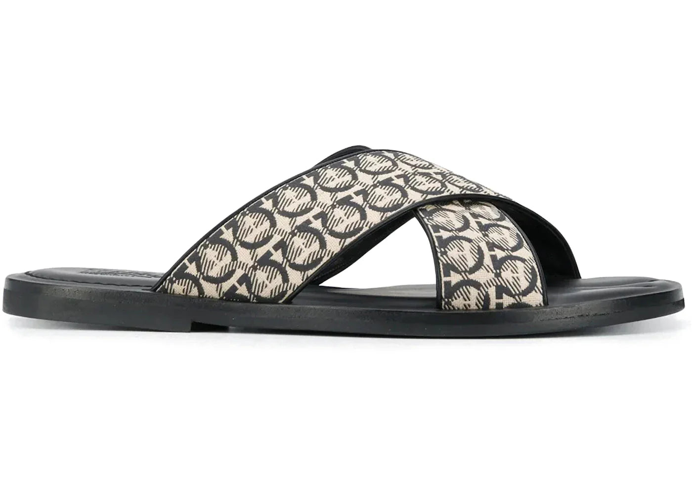 Ferragamo Gancini Printed Pool Slides Beige Black