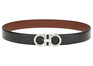 Ferragamo Reversible And Adjustable Gancini Belt Black/Big Sur Soil