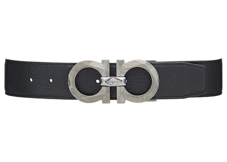 Ferragamo Reversible And Adjustable Gancini Belt Chiseled Black/Blue Marine