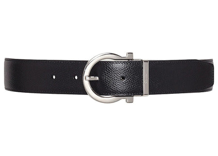 Ferragamo Reversible And Adjustable Gancini Belt Stamped Black/Hickory