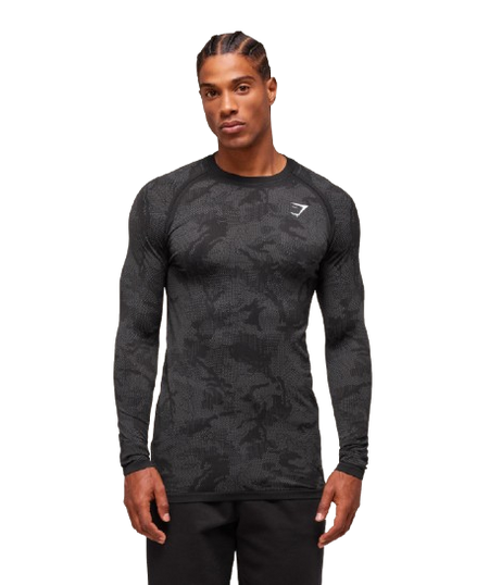 Gymshark Geo Seamless Long Sleeve T-Shirt Black/Charcoal Grey