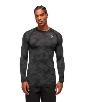 Gymshark Geo Seamless Long Sleeve T-Shirt Black/Charcoal Grey