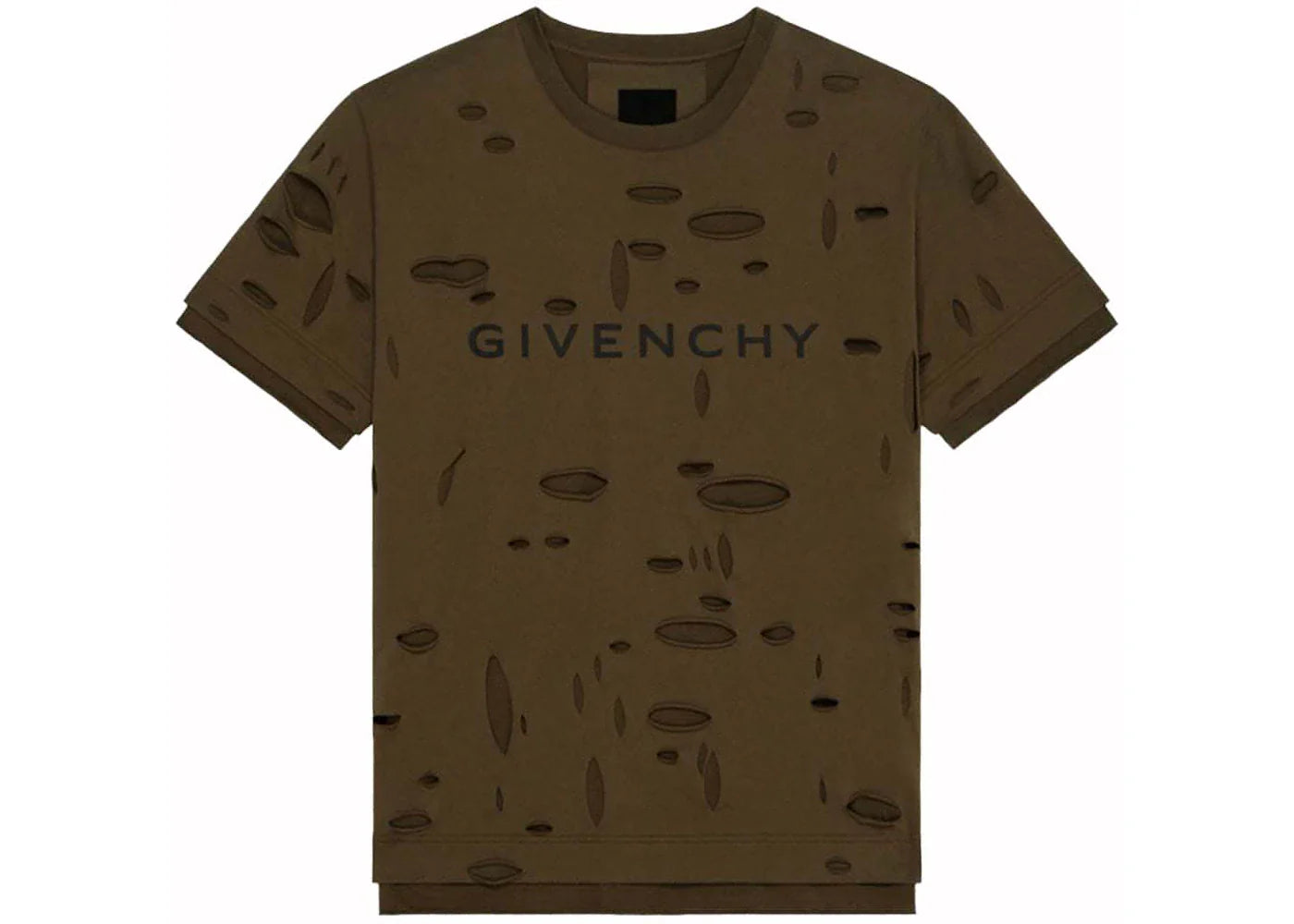 Givenchy 2 Layers Classic Fit Hole T-Shirt Khaki
