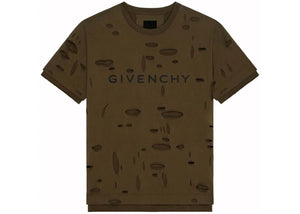 Givenchy 2 Layers Classic Fit Hole T-Shirt Khaki
