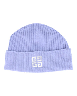 Givenchy Ribbed Embroidered Logo Beanie Light Blue