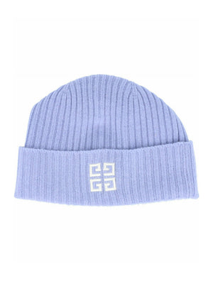 Givenchy Ribbed Embroidered Logo Beanie Light Blue
