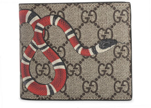Gucci Bifold Wallet GG Supreme Kingsnake (8 Card Slot) Beige