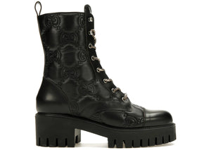 Gucci Gg 70Mm Quilted Lace Up Boots Black Leather