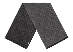 Gucci GG Jacquard Pattern Knitted Scarf Grey