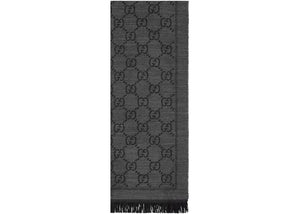 Gucci GG Jacquard Pattern Knitted Scarf Grey