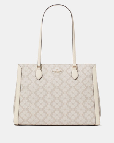 KateSpade Signature Spade Flower East West Large Laptop Tote Dark Beige Multi