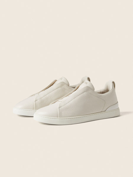 Zegna White Deerskin Triple Stitch Sneakers