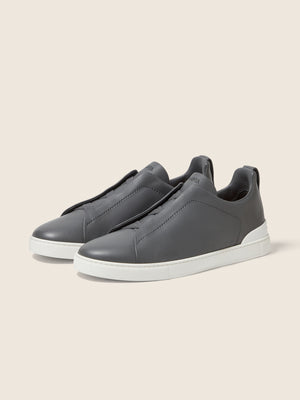 Zegna Dark Grey Triple Stitch Secondskin Sneakers