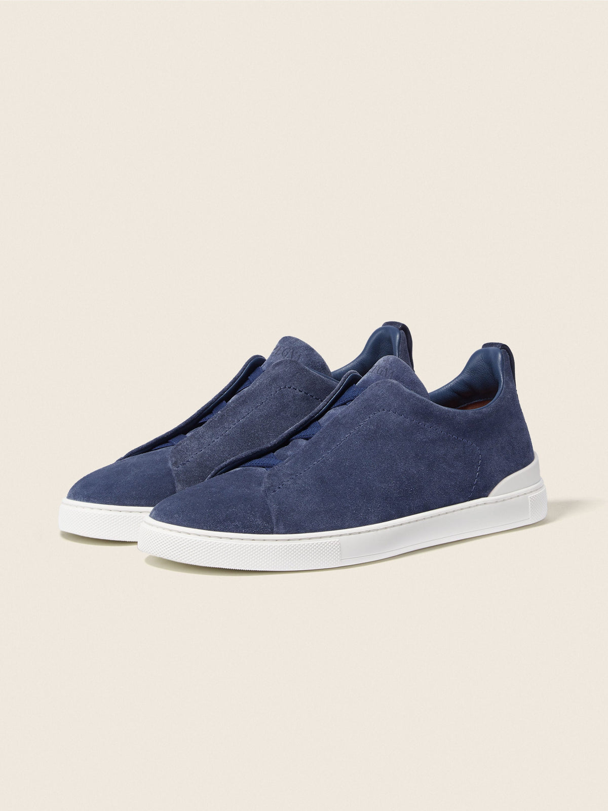 Zegna Utility Blue Suede Triple Stitch Sneakers