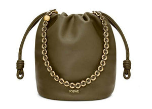 Loewe Flamenco Purse Bucket Bag In Mellow Nappa Lambskin Dark Khaki Green
