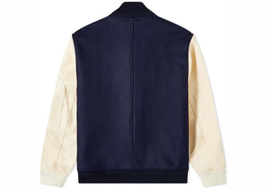 LOEWE Leather Sleeve Bomber Jacket Navy/Cream