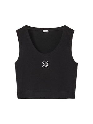 LOEWE Cropped Cotton Anagram Tank Top Black/White