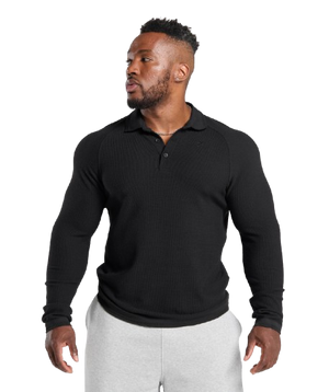 Gymshark Long Sleeve Waffle Polo Shirt - Black