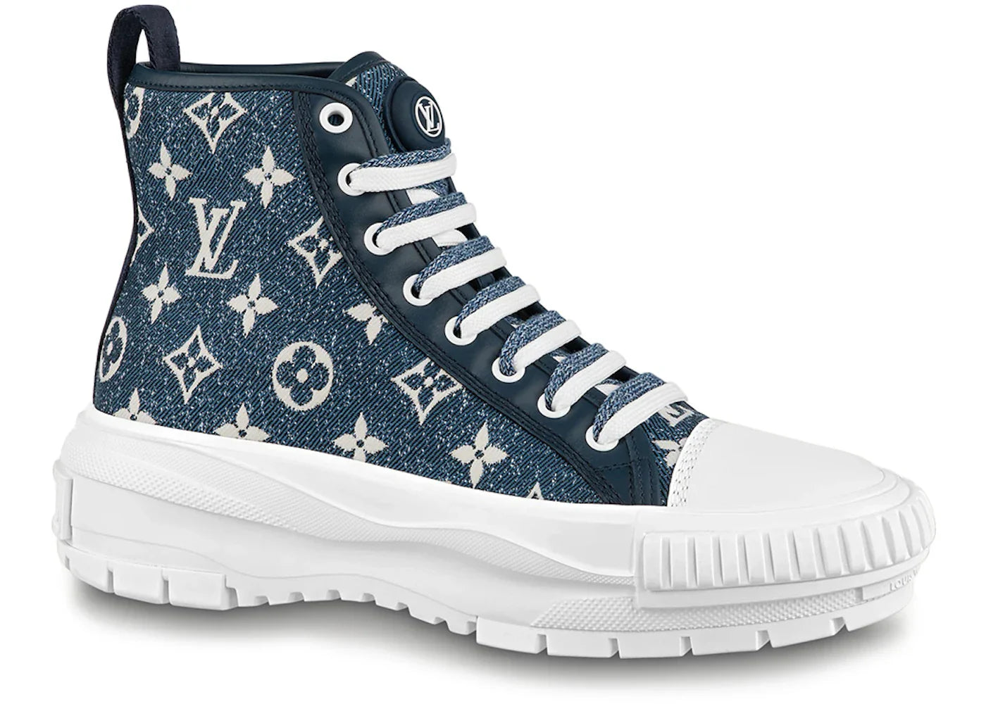 Louis Vuitton Squad Boot Monogram Denim Navy Blue White (Women'S)