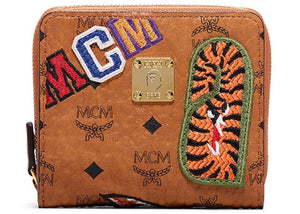 Mcm x Bape Shark Zip Wallet Visetos Mini Cognac