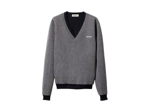 Miu Miu Silk Cashmere V-Neck Sweater Grigio Blu