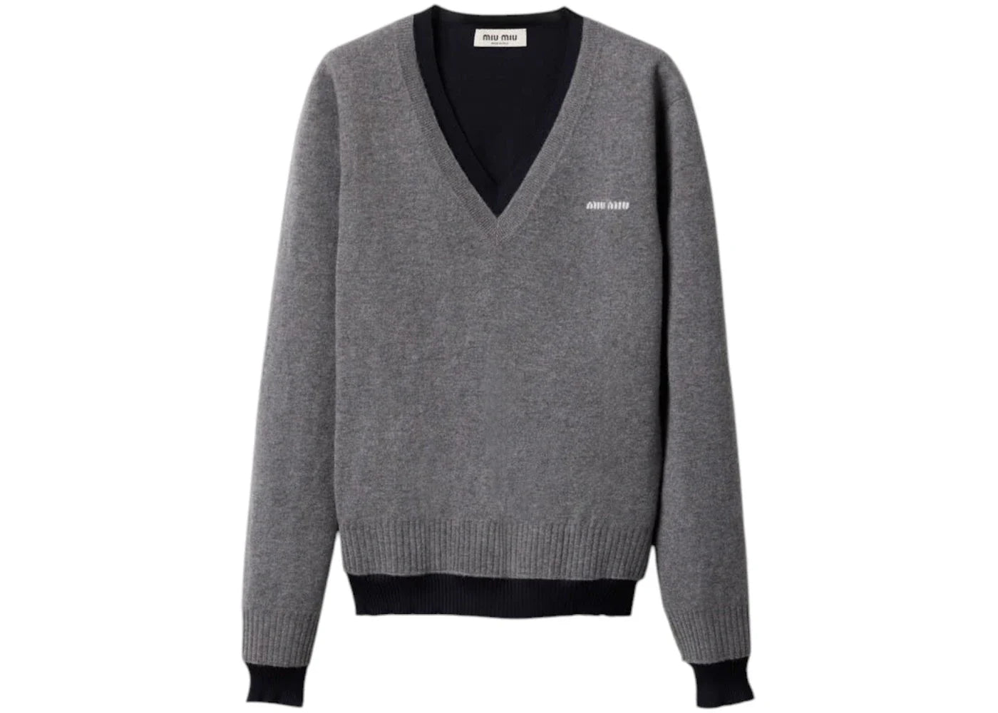 Miu Miu Silk Cashmere V-Neck Sweater Grigio Blu