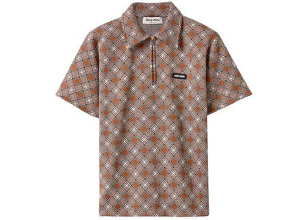 Miu Miu Silk Check Polo Shirt Tabacco