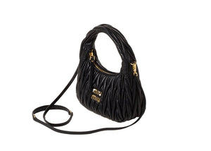 Miu Miu Wander Matelasse Nappa Leather Mini Hobo Bag Black