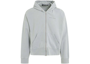 Palm Angels Reverse Logo Zipped Hooded Jacket Grey