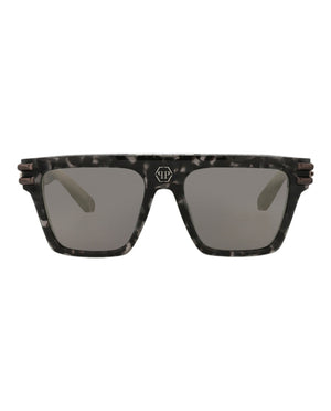 Philipp Plein Aviator-Frame Acetate Sunglasses Black Black Smoke (SPP108V-56-721X)