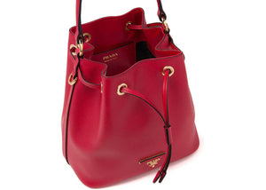Prada Bucket Bag Saffiano Leather Gold-Tone Red