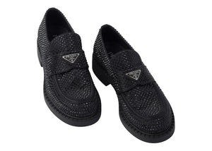 Prada Chocolate 35mm Crystal Loafer Black Satin