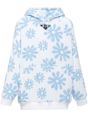 Prada Floral Print Hoodie Blue