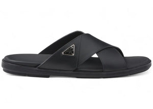 Prada Leather Criss Cross Slide Black