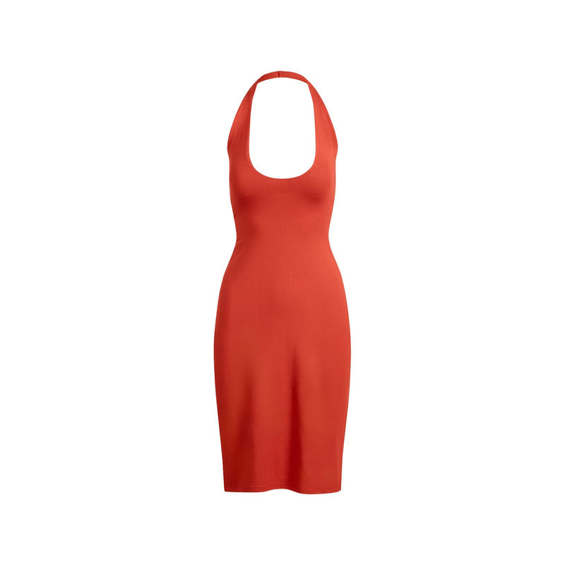SKIMS PLUNGE HALTER MIDI DRESS