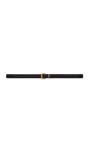 Saint Laurent Cassandre Thin Belt with Square Buckle in Grained Leather Black