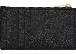 Saint Laurent Monogram Fragments Zippered Card Case Grain De Poudre Black