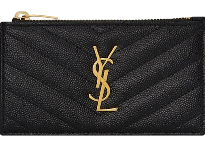 Saint Laurent Monogram Fragments Zippered Card Case Grain De Poudre Black