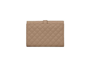 Saint Laurent Small Envelope Wallet In Mix Matlasse Grand de Purse Embossed Leather Dark Beige