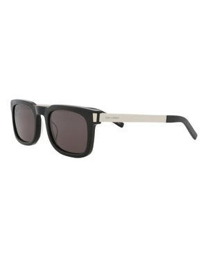 Saint Laurent Square-Frame Recycled Acetate Sunglasses Black/Silver/Black (SL581-30014111-001)