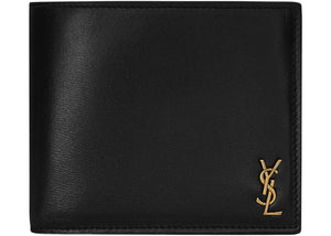 Saint Laurent Tiny Cassandre East/West Bifold Wallet In Shiny Leather Black