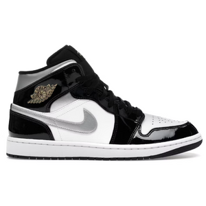 Jordan 1 Mid SE Patent Black White Metallic Silver Metallic