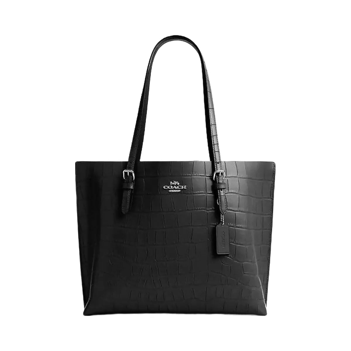 Coach Mollie Tote Bag Embossed Crocodile-Silver-Black