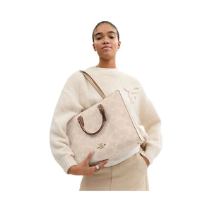 Coach Maggie Tote Bag In Blocked Signature Canvas Signature Canvas-Gold-Sand-Tan